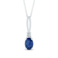 Oval Blue Sapphire and Diamond Accent Quartet Split Bail Pendant in 14K Gold|Peoples Jewellers