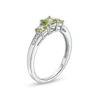 Princess-Cut Peridot and Diamond Accent Three Stone Ring in 10K White Gold|Peoples Jewellers