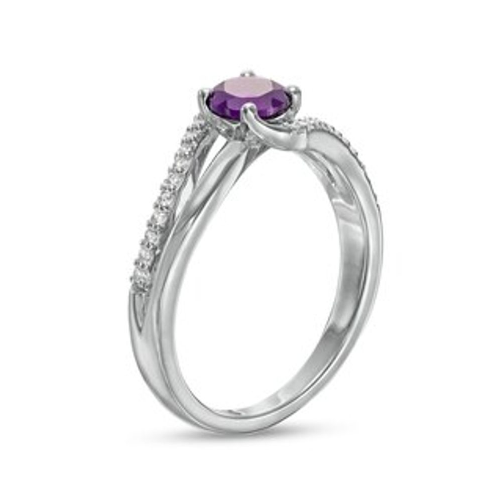 5.0mm Amethyst and White Lab-Created Sapphire Bypass Split Shank Ring in Sterling Silver|Peoples Jewellers