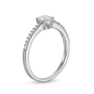5.0mm Lab-Created Opal and White Sapphire Ring in Sterling Silver|Peoples Jewellers