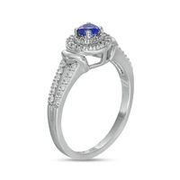 4.0mm Blue and White Lab-Created Sapphire Collar Split Shank Ring in Sterling Silver|Peoples Jewellers