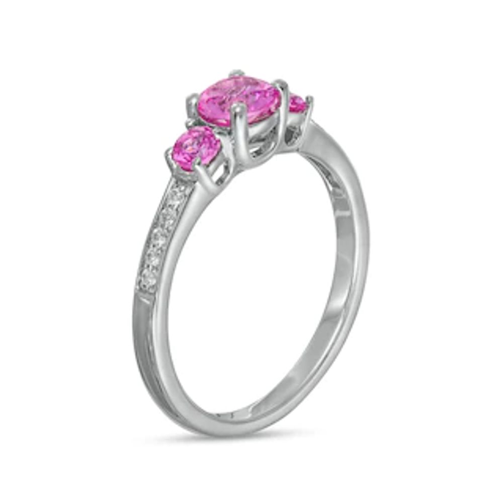 Pink and White Lab-Created Sapphire Three Stone Ring in Sterling Silver|Peoples Jewellers