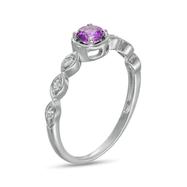 4.0mm Amethyst and 0.04 CT. T.W. Diamond Marquise Ring in 10K White Gold|Peoples Jewellers