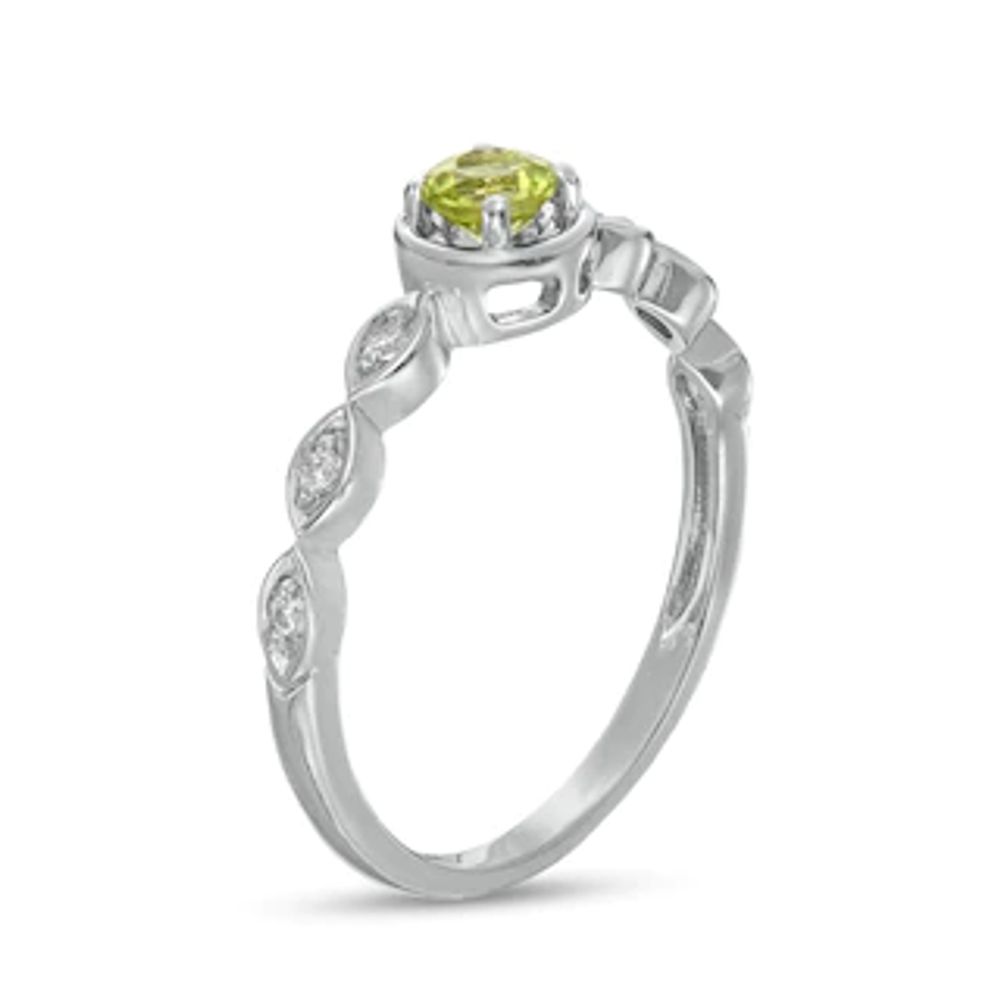 4.0mm Peridot and 0.04 CT. T.W. Diamond Marquise Ring in 10K White Gold|Peoples Jewellers