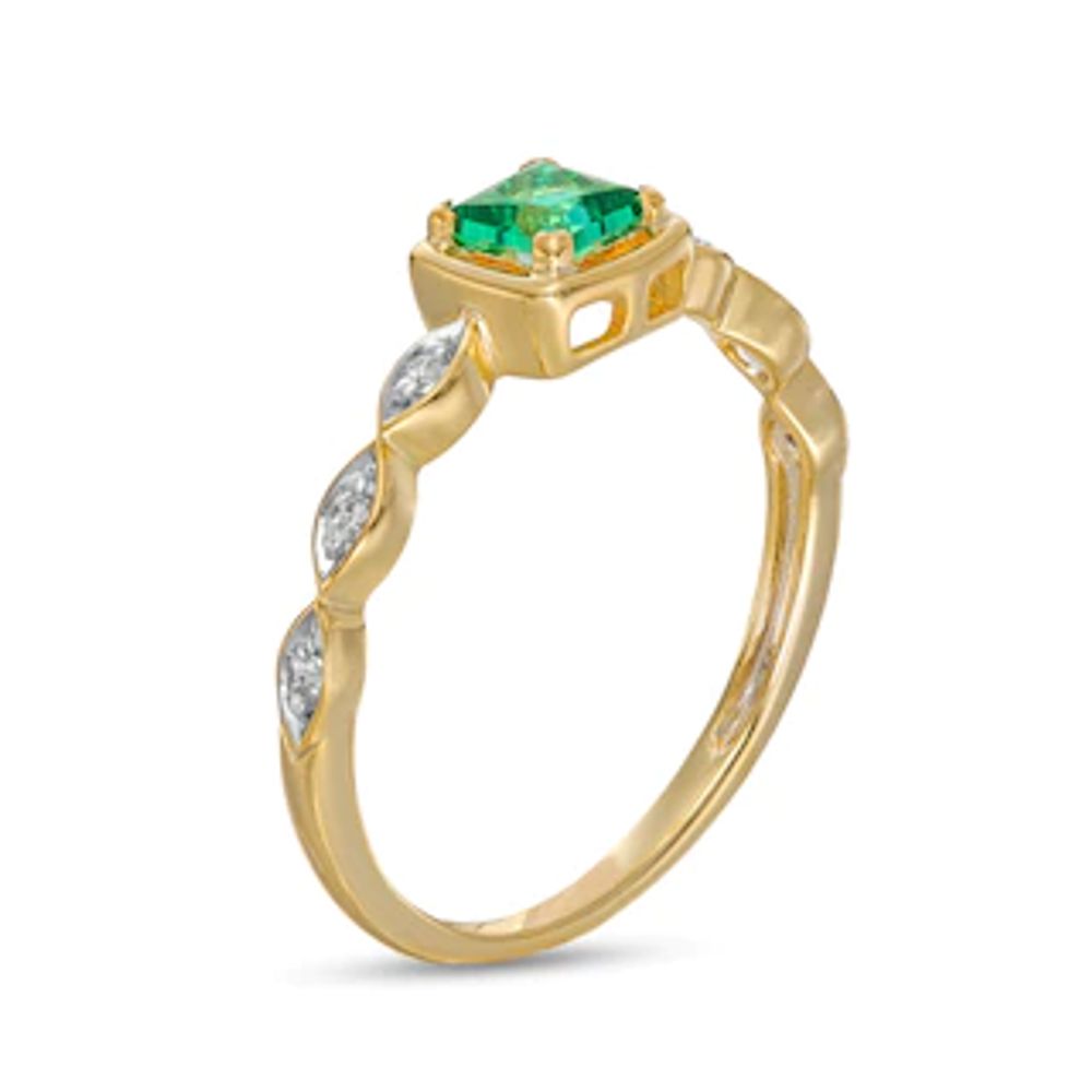 4.0mm Princess-Cut Lab-Created Emerald and 0.04 CT. T.W. Diamond Marquise Ring in 10K Gold|Peoples Jewellers