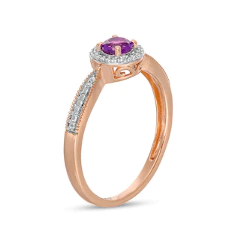 4.0mm Amethyst and 0.04 CT. T.W. Diamond Frame Vintage-Style Ring in 10K Rose Gold|Peoples Jewellers