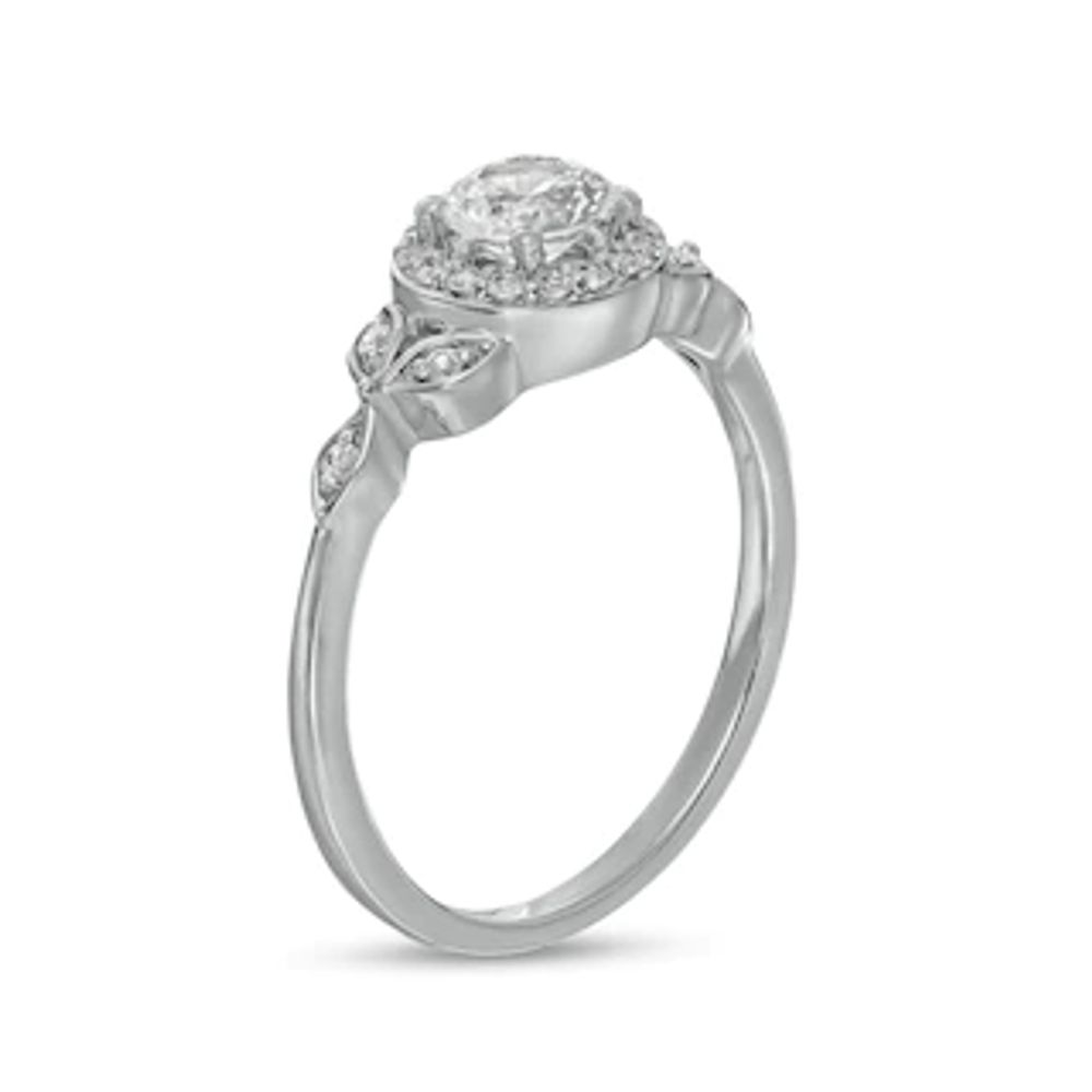 5.0mm White Lab-Created Sapphire Frame Leaf Sides Ring in Sterling Silver|Peoples Jewellers