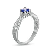 5.0mm Blue and White Lab-Created Sapphire Criss-Cross Split Shank Ring in Sterling Silver|Peoples Jewellers