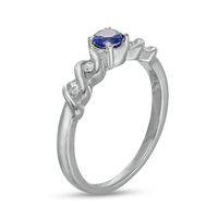 4.0mm Blue Lab-Created Sapphire and 0.04 CT. T.W. Diamond Cascading Ribbon Shank Ring in Sterling Silver|Peoples Jewellers