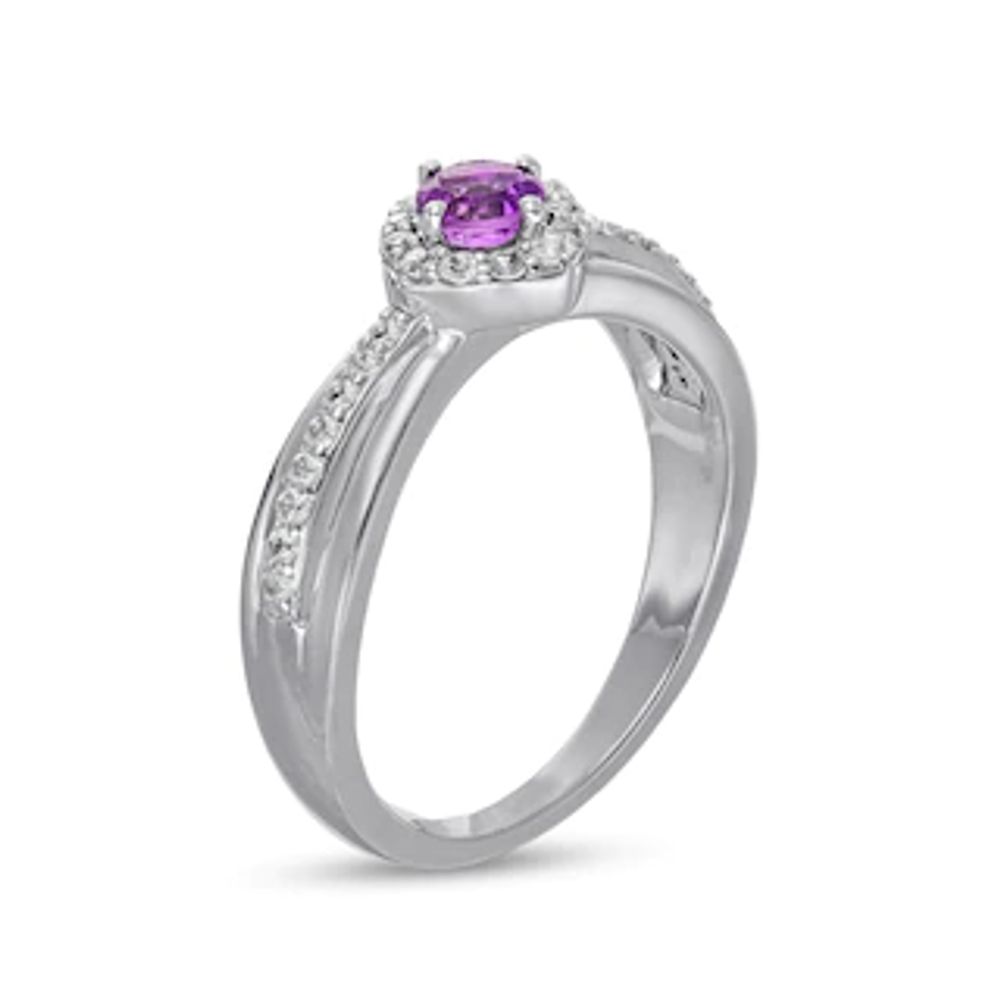 4.0mm Amethyst and White Lab-Created Sapphire Tilted Frame Ring in Sterling Silver|Peoples Jewellers