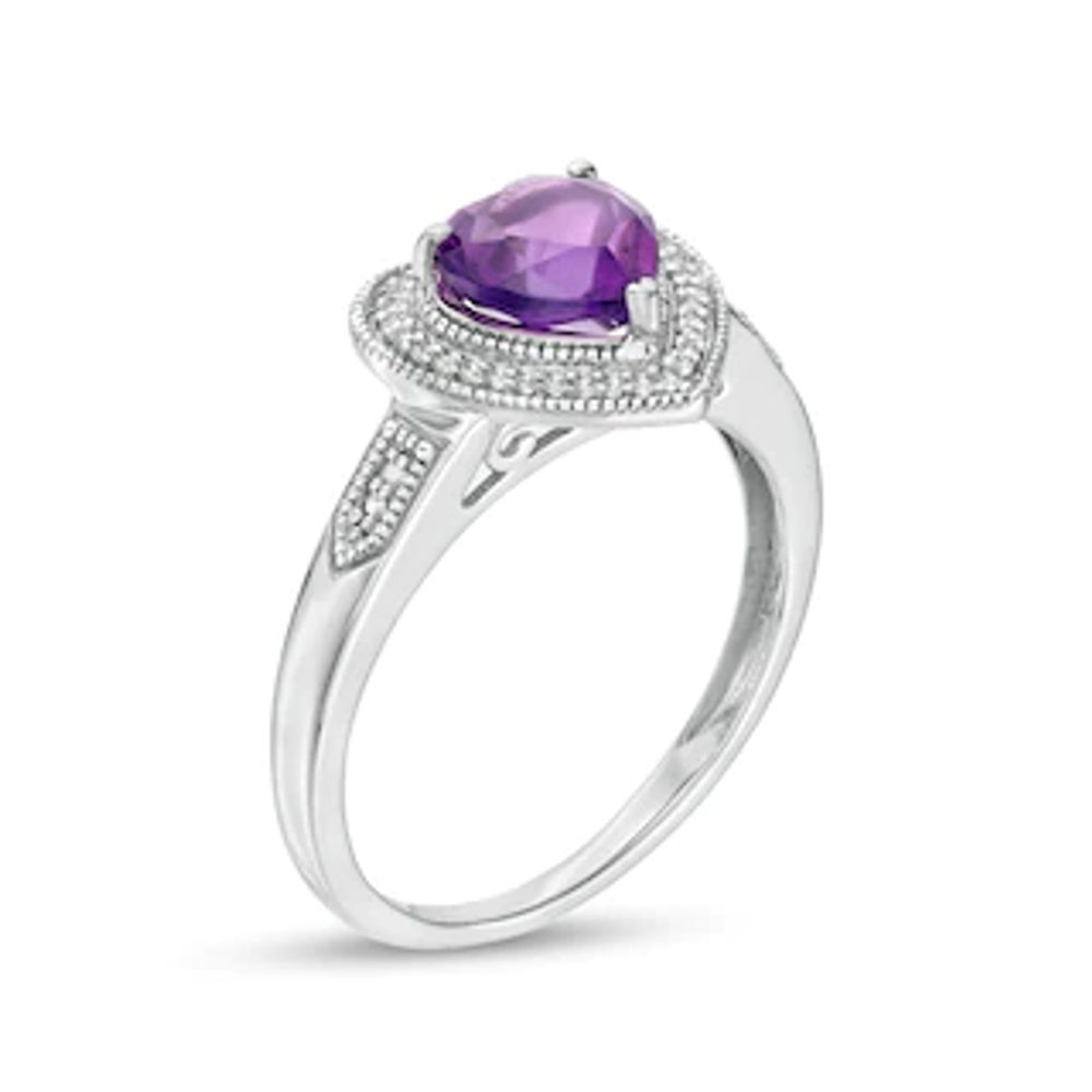 Heart-Shaped Amethyst and 0.04 CT. T.W. Diamond Frame Vintage-Style Ring in Sterling Silver|Peoples Jewellers