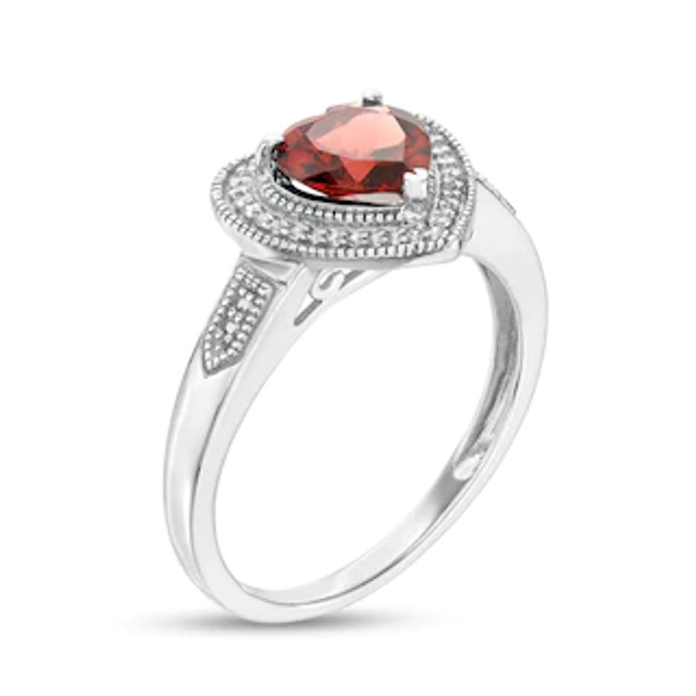 Heart-Shaped Garnet and 0.04 CT. T.W. Diamond Frame Vintage-Style Ring in Sterling Silver|Peoples Jewellers