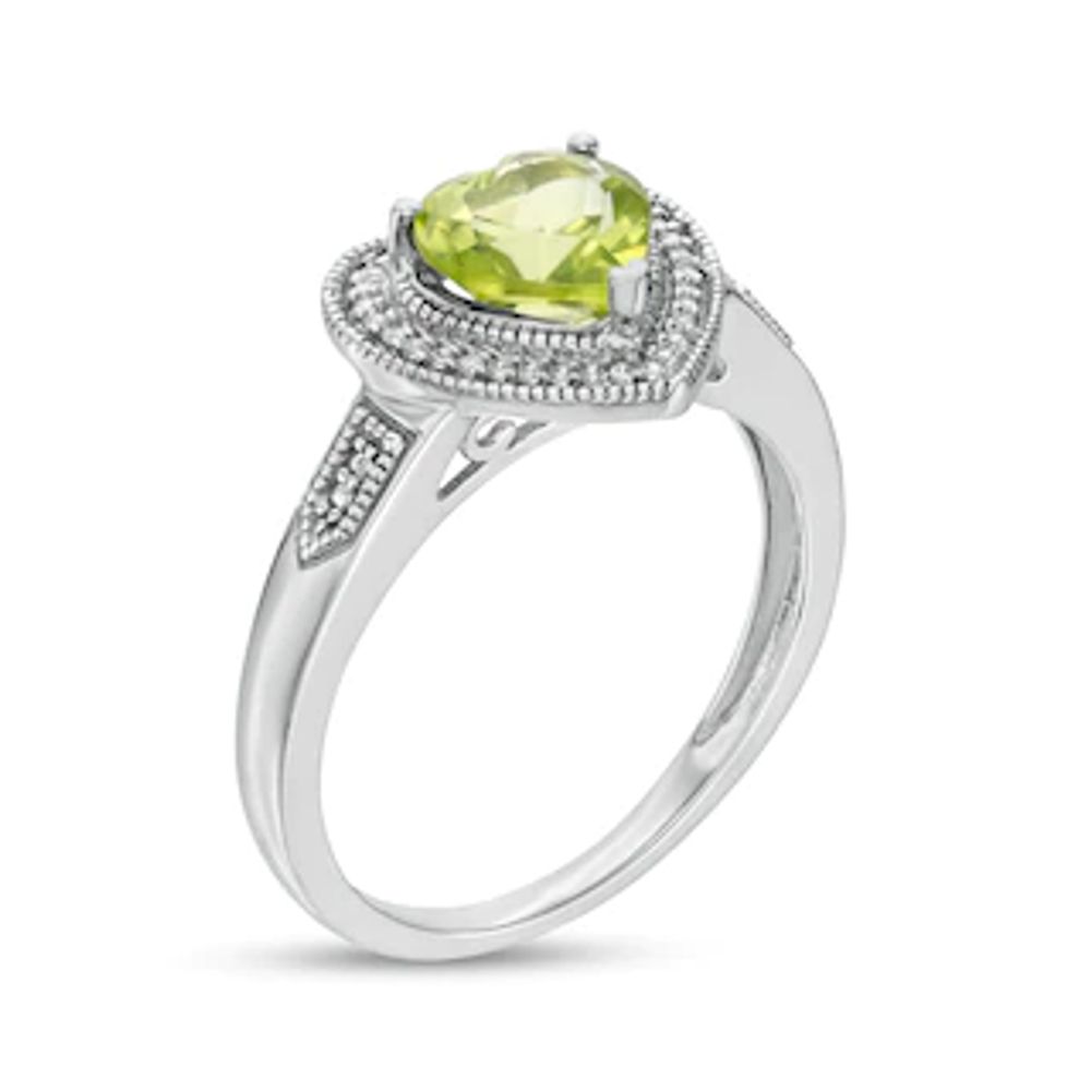 Heart-Shaped Peridot and 0.04 CT. T.W. Diamond Frame Vintage-Style Ring in Sterling Silver|Peoples Jewellers