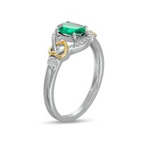Oval Lab-Created Emerald and 0.04 CT. T.W. Diamond Frame Intertwined Frame Ring in Sterling Silver and 10K Gold|Peoples Jewellers