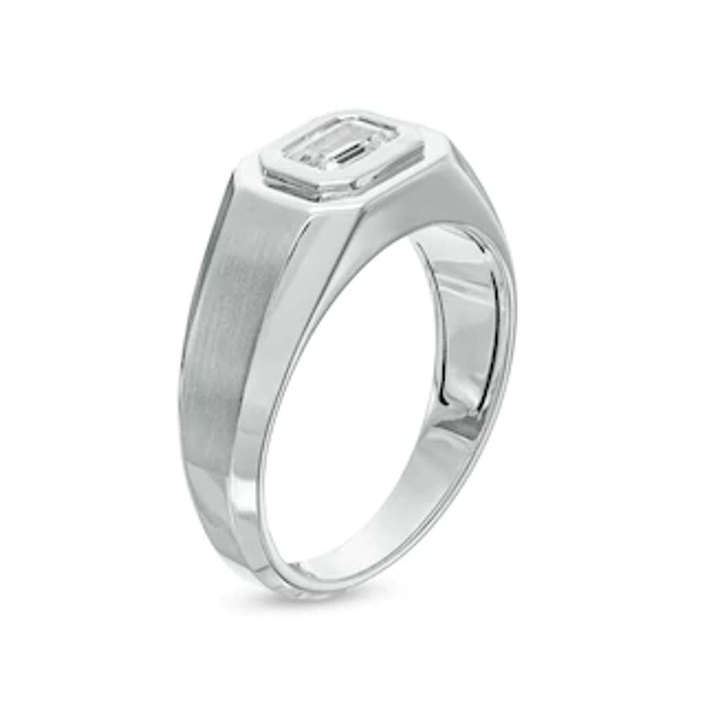 Men's 0.75 CT. Certified Emerald-Cut Lab-Created Diamond Solitaire Wedding Band in 14K White Gold (F/SI2)|Peoples Jewellers