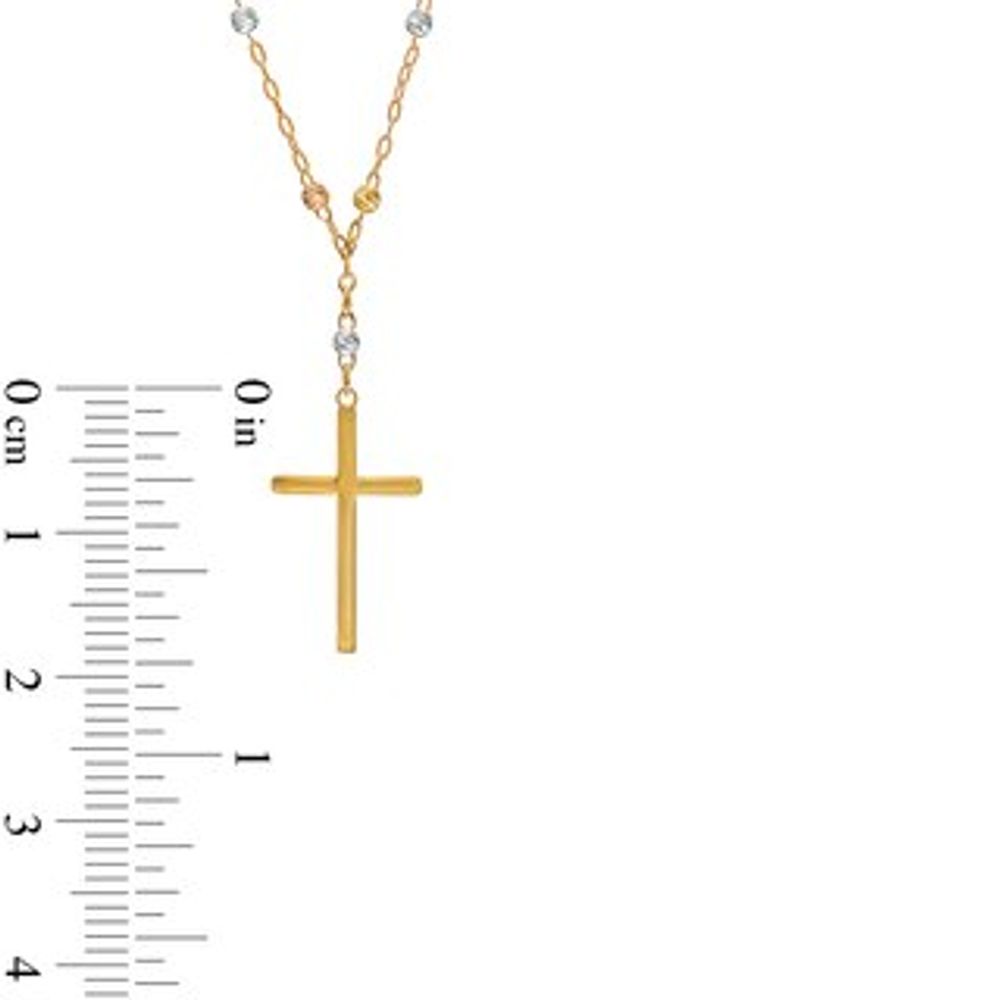 Cross and Brilliance Bead Station "Y" Necklace in 10K Tri-Tone Gold - 17"|Peoples Jewellers