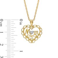 Cursive "Mom" with Beaded Heart Accent and Swirl Ribbon Scallop Frame Heart Pendant in 10K Two-Tone Gold|Peoples Jewellers
