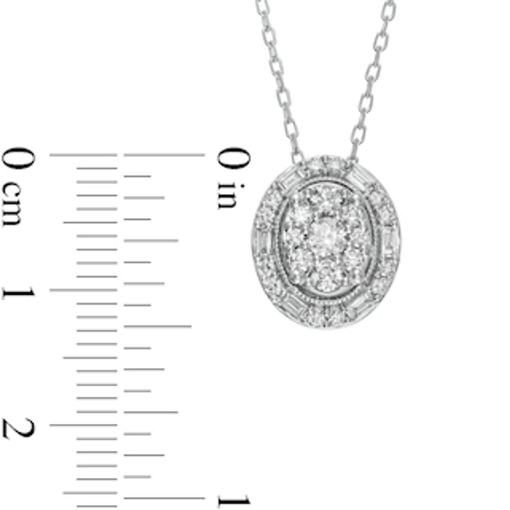 CT. T.W. Composite Oval Diamond Frame Vintage-Style Pendant in 10K White Gold|Peoples Jewellers