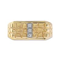 Men's Diamond Accent Three Stone Rectangle Nugget Wedding Band in 10K Gold|Peoples Jewellers