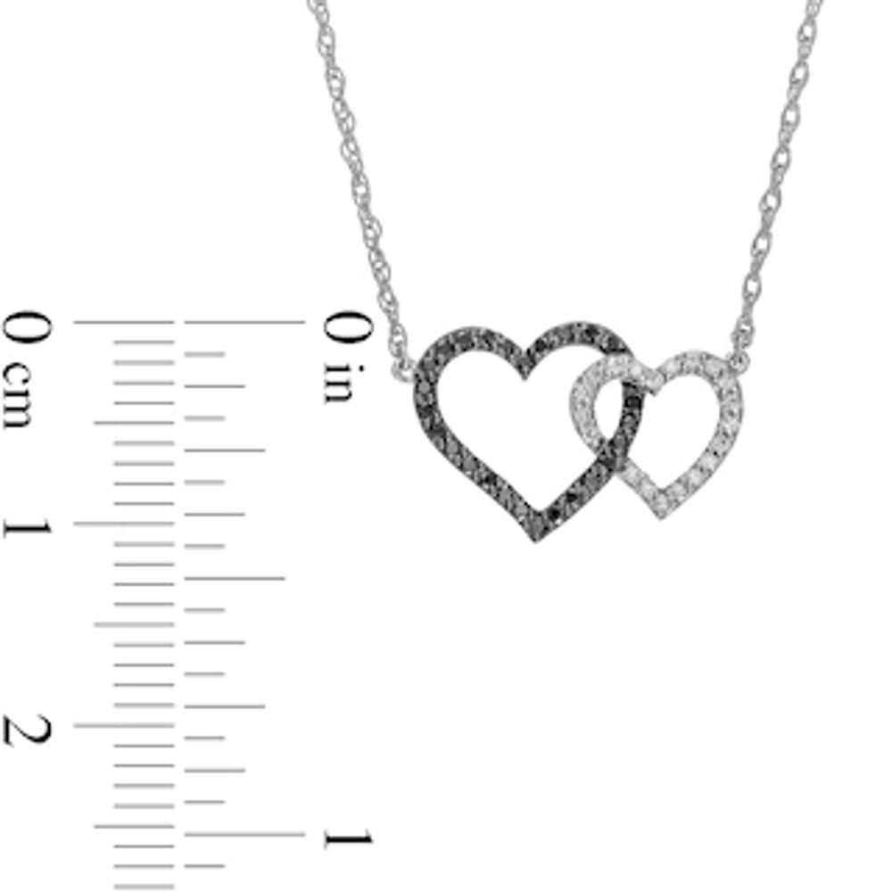 0.20 CT. T.W. Black Enhanced and White Diamond Double Heart Necklace in Sterling Silver|Peoples Jewellers