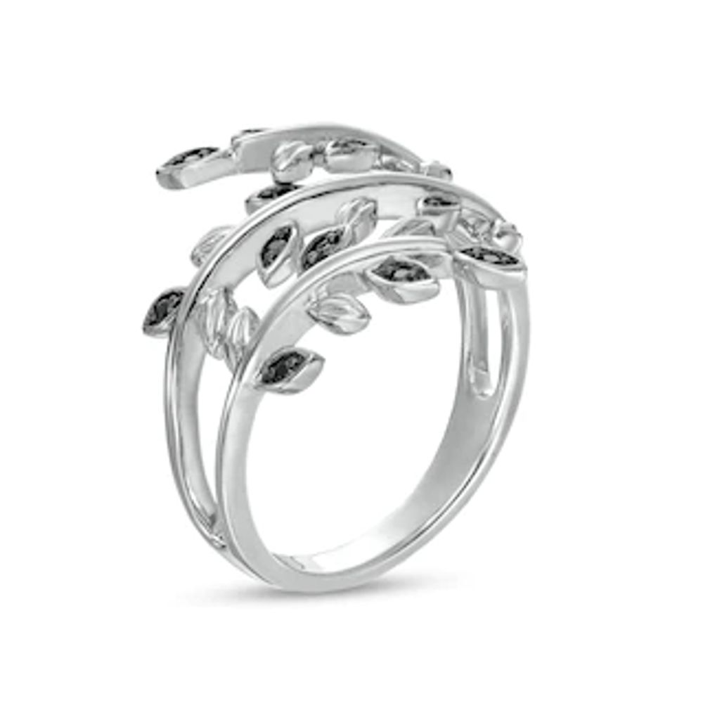 0.10 CT. T.W. Black Diamond Leaf Wrap Ring in Sterling Silver|Peoples Jewellers