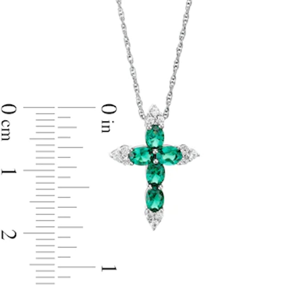 Oval Lab-Created Emerald and White Sapphire Tri-Point Cross Pendant in Sterling Silver|Peoples Jewellers