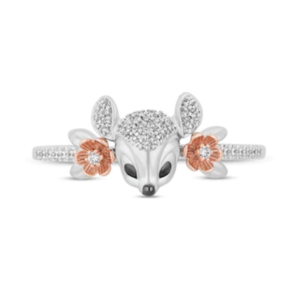 Disney Treasures Bambi 0.085 CT. T.W. Diamond Floral Shank Ring in Sterling Silver and 10K Rose Gold|Peoples Jewellers