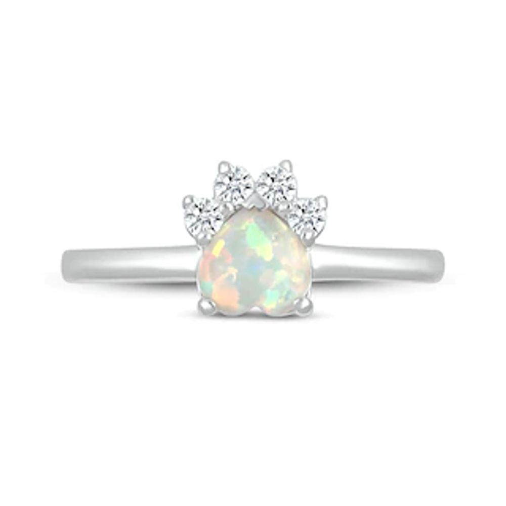 6.0mm Heart-Shaped Lab-Created Opal and White Lab-Created Sapphire Paw Print Ring in Sterling Silver|Peoples Jewellers