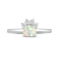 6.0mm Heart-Shaped Lab-Created Opal and White Lab-Created Sapphire Paw Print Ring in Sterling Silver|Peoples Jewellers