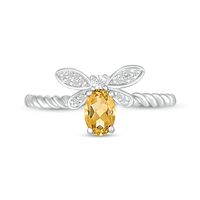 Oval Citrine and Diamond Accent Rope-Textured Dragonfly Ring in Sterling Silver|Peoples Jewellers