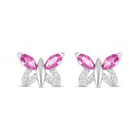 Marquise Pink and White Lab-Created Sapphire Butterfly with Wing Outline Stud Earrings in Sterling Silver|Peoples Jewellers