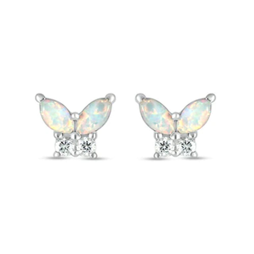 Marquise Lab-Created Opal and White Lab-Created Sapphire Butterfly Stud Earrings in Sterling Silver|Peoples Jewellers