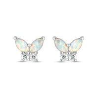 Marquise Lab-Created Opal and White Lab-Created Sapphire Butterfly Stud Earrings in Sterling Silver|Peoples Jewellers