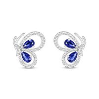 Pear-Shaped Blue Lab-Created Sapphire and 0.04 CT. T.W. Diamond Butterfly Profile Stud Earrings in Sterling Silver|Peoples Jewellers