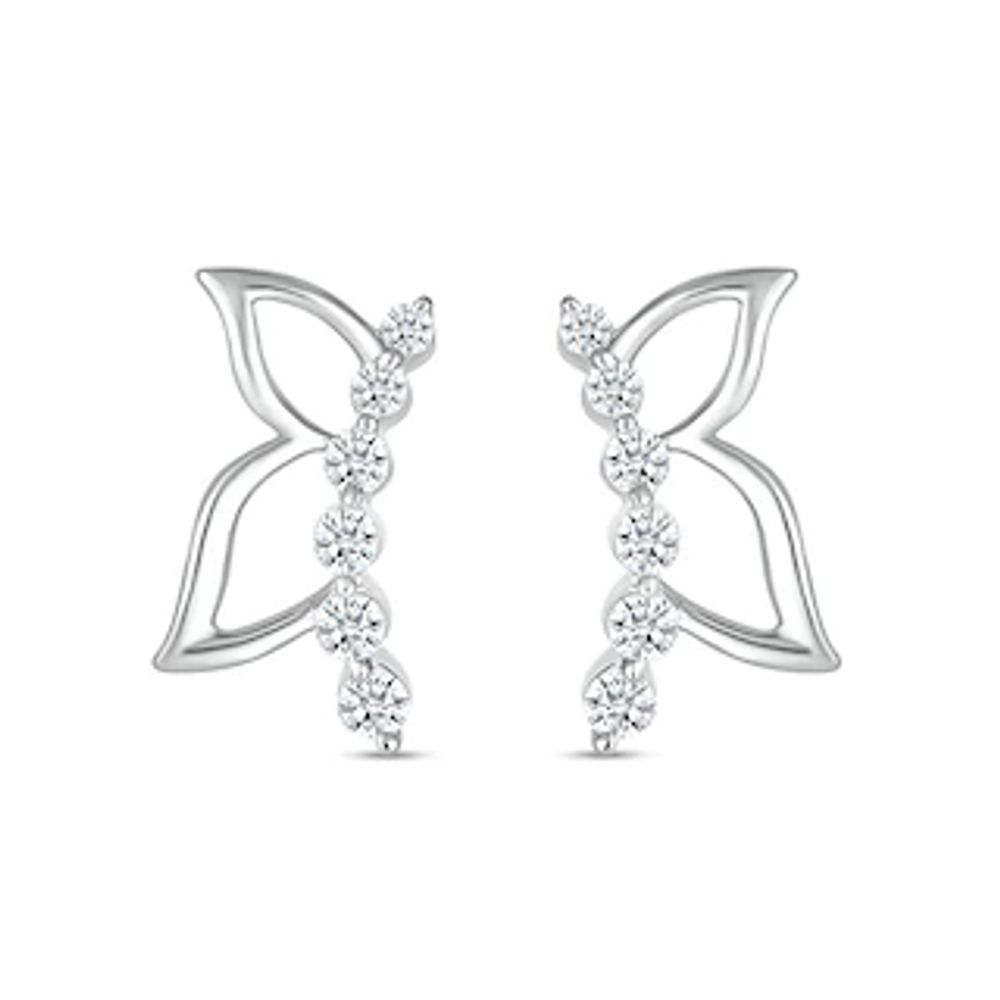 White Lab-Created Sapphire Graduated Curved Butterfly Profile with Wing Outline Stud Earrings in Sterling Silver|Peoples Jewellers