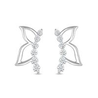 White Lab-Created Sapphire Graduated Curved Butterfly Profile with Wing Outline Stud Earrings in Sterling Silver|Peoples Jewellers