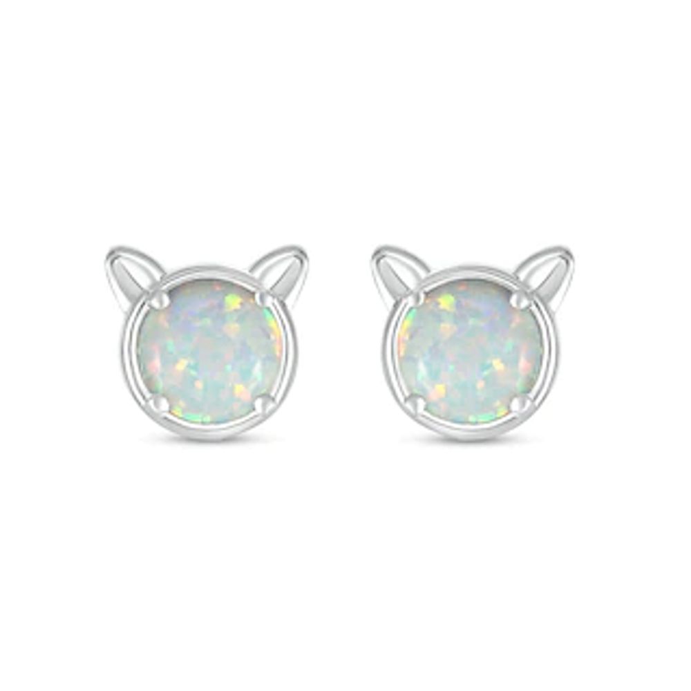 6.0mm Lab-Created Opal Cat Head Stud Earrings in Sterling Silver|Peoples Jewellers