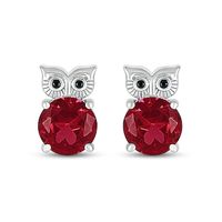 7.0mm Lab-Created Ruby and Black Diamond Accent Owl Stud Earrings in Sterling Silver|Peoples Jewellers