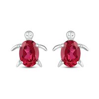 Oval Lab-Created Ruby Sea Turtle Stud Earrings in Sterling Silver|Peoples Jewellers