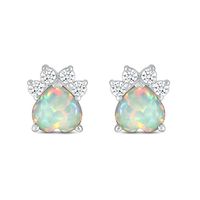 6.0mm Heart-Shaped Lab-Created Opal and White Lab-Created Sapphire Paw Print Stud Earrings in Sterling Silver|Peoples Jewellers