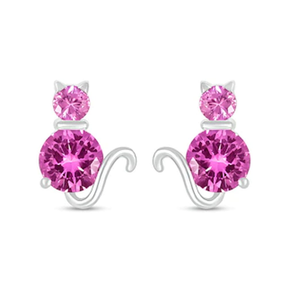 Pink Lab-Created Sapphire Cat Stud Earrings in Sterling Silver|Peoples Jewellers