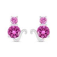 Pink Lab-Created Sapphire Cat Stud Earrings in Sterling Silver|Peoples Jewellers