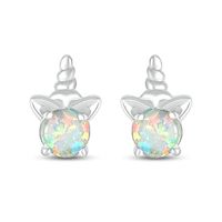 5.0mm Lab-Created Opal Solitaire Unicorn Stud Earrings in Sterling Silver|Peoples Jewellers