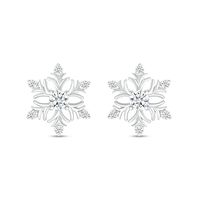 3.5mm White Lab-Created Sapphire Snowflake Stud Earrings in Sterling Silver|Peoples Jewellers