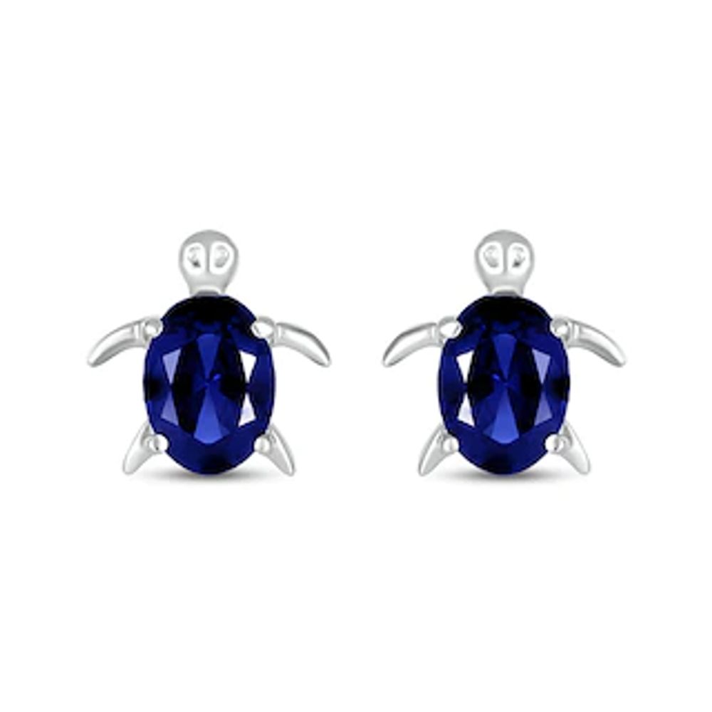 Oval Blue Lab-Created Sapphire Sea Turtle Stud Earrings in Sterling Silver|Peoples Jewellers