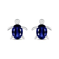 Oval Blue Lab-Created Sapphire Sea Turtle Stud Earrings in Sterling Silver|Peoples Jewellers