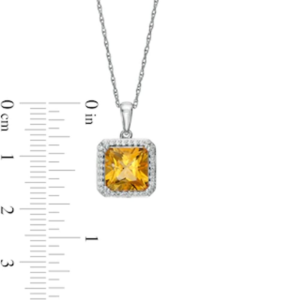 8.0mm Princess-Cut Citrine and 0.13 CT. T.W. Diamond Octagonal Frame Pendant in 10K White Gold|Peoples Jewellers