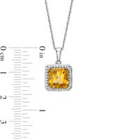 8.0mm Princess-Cut Citrine and 0.13 CT. T.W. Diamond Octagonal Frame Pendant in 10K White Gold|Peoples Jewellers