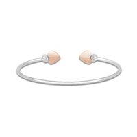 0.09 CT. T.W. Diamond Double Heart Open Bangle in Sterling Silver and 10K Rose Gold|Peoples Jewellers