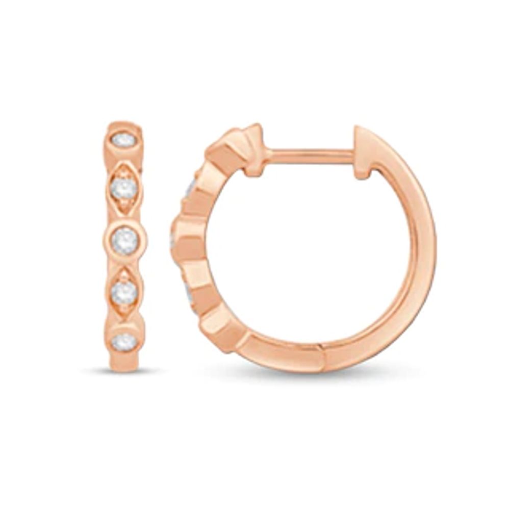 0.15 CT. T.W. Diamond Alternating Hoop Earrings in 10K Rose Gold|Peoples Jewellers